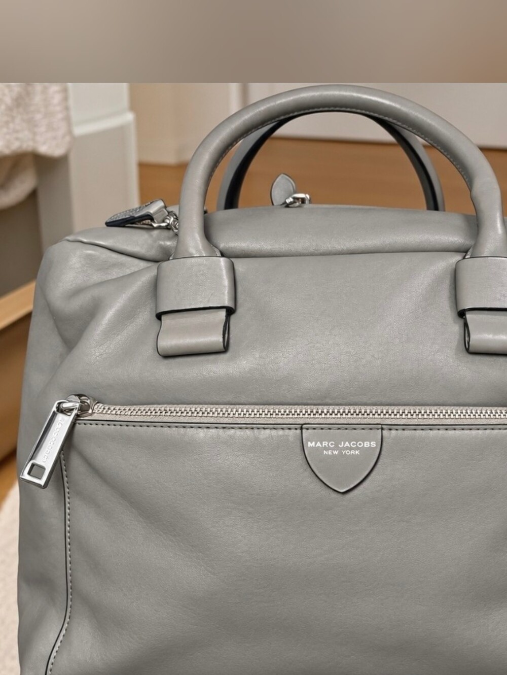 Marc Jacobs Antonia Large Grey Calfskin Leather Slouchy Travel Satchel Bag GUC